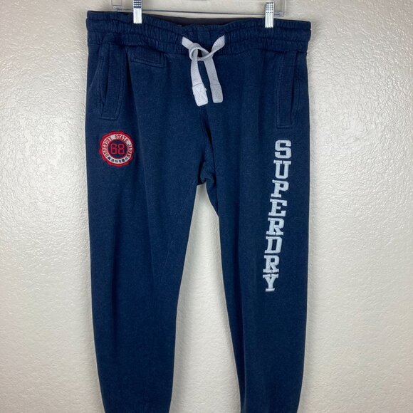 Superdry 68 Patch State Japan Blue Broome Jogger Sweatpants Sz L - Picture 1 of 11